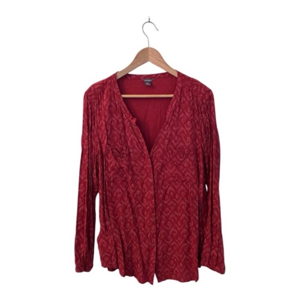 Eddie Bauer Red Long-Sleeve V-Neck Blouse size L